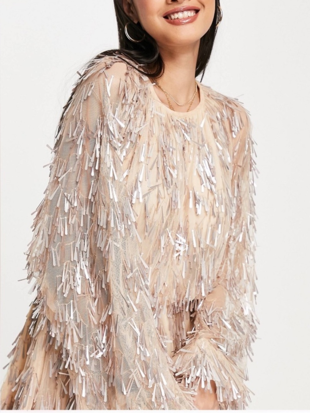 ASOS Blouson Sleeve Mini Dress in Blush with Silver Sequins